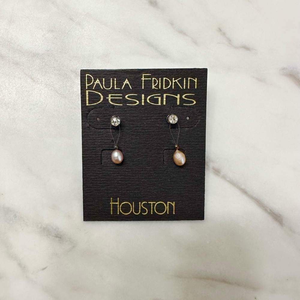 REAL Pink Pearl Earrings with cubic zirconia diamonds